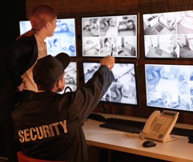 Security guards working in surveillance room